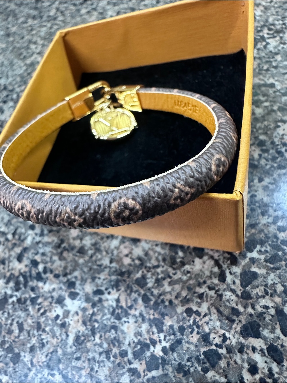 Louis Vuitton Brown Leather Bracelet with Gold LV Charm - Picture 7 of 12